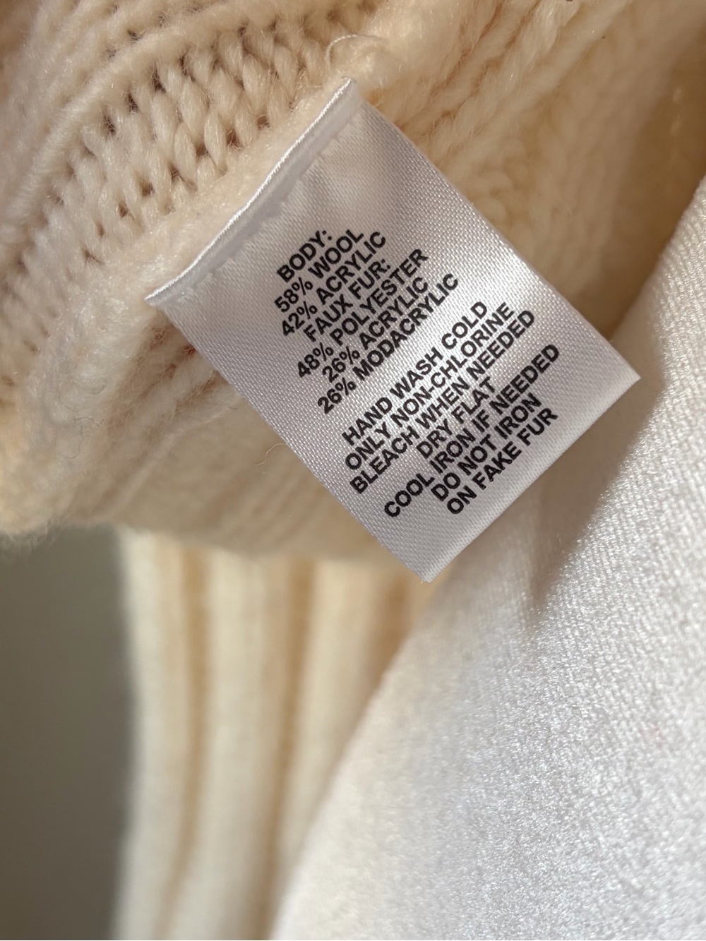 VTG Y2K LOFT Faux Fur Wool Blend Ribbed Cardigan Ivory XS - Picture 10 of 10